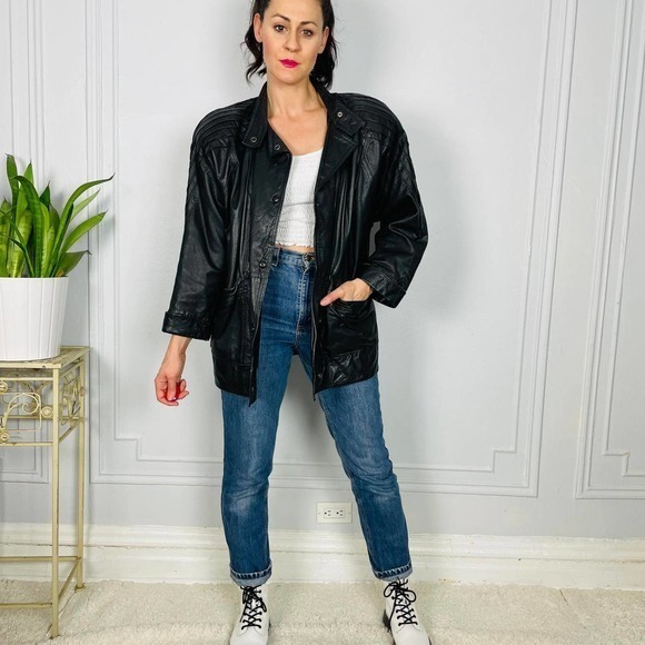 VINTAGE 80s‎ black leather jacket - Picture 3 of 4